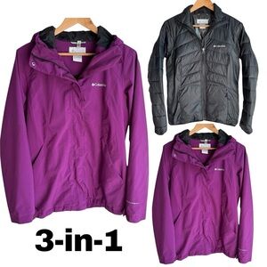 Columbia 3-way Winter Jacket Womens S Purple Black Windbreaker Puffer Coat VGUC